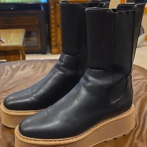 H&M Womens Black Platform Boots with Tan Soles